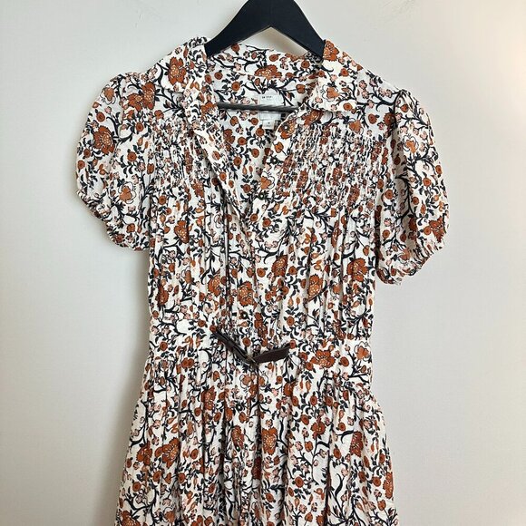 ANTHROPOLOGIE Maeve Short-Sleeve Belted Midi Shirt Dress in Neutral Size Medium - Picture 5 of 14